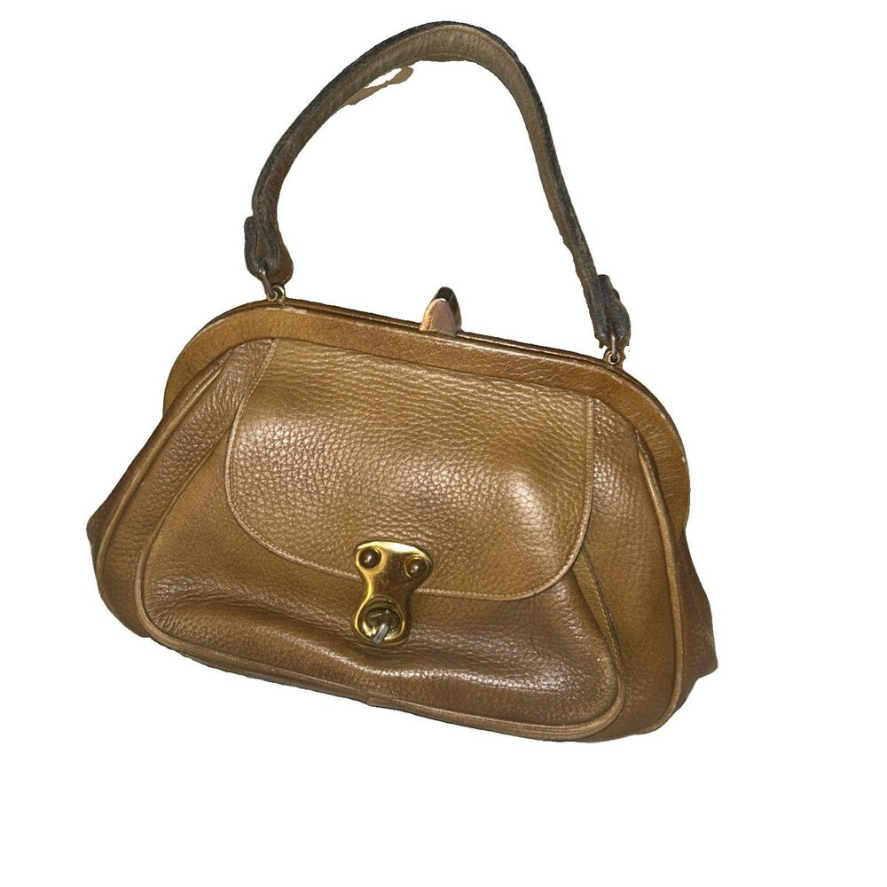 ROGER VAN S  Brown Leather Purse VTG Gold Hardware Tan Handbag